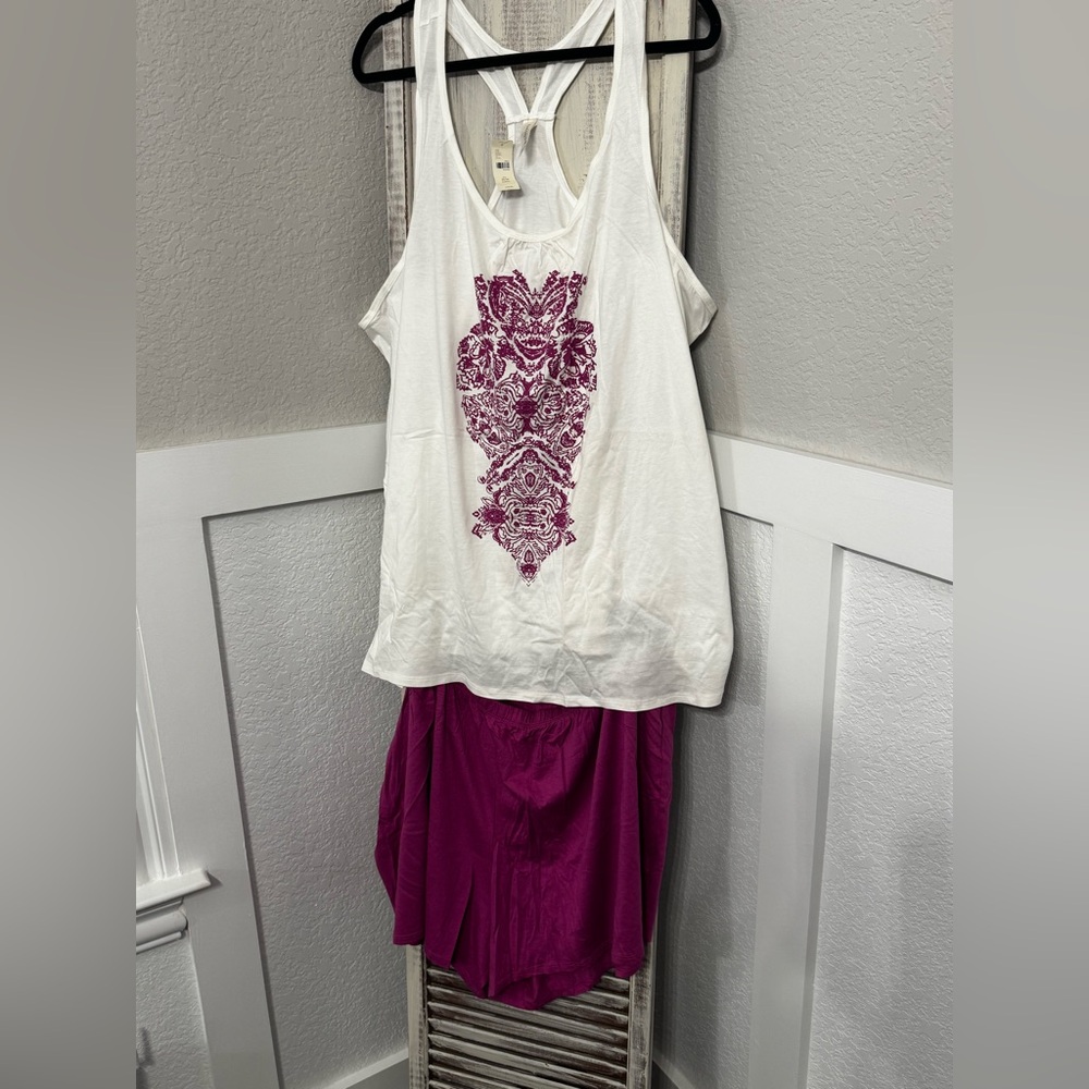 NWT! Cacique 2 Piece PJ Pajama Set White and Magenta 26/28